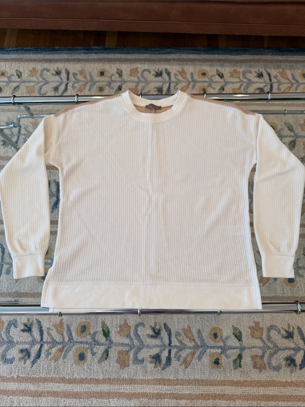Lilla P Cream Waffle-Knit Long Sleeve Sweatshirt